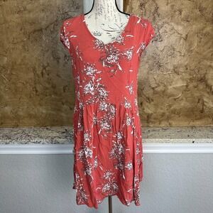 Garnet Hill A Line‎ Summer Day Dress Women 10 Floral Cap Sleeve Boho Rust Orange